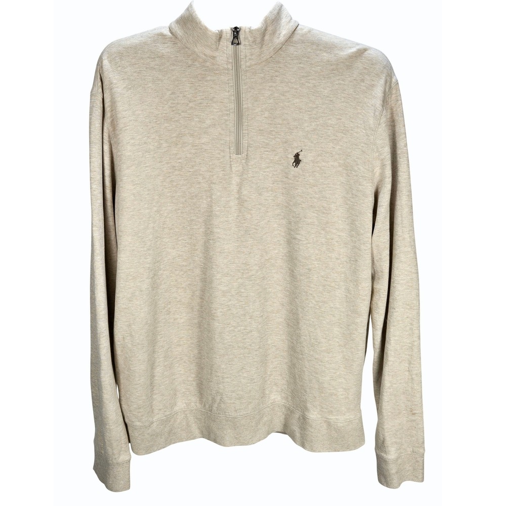 Men's Polo Ralph Lauren Large Oatmeal Heather Quarter-Zip Pullover Sweater